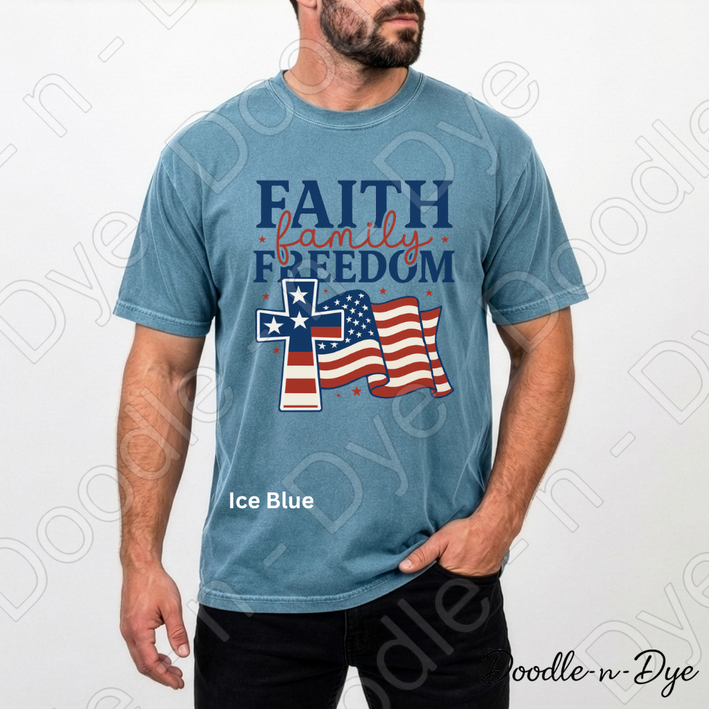 July 4th Faith-Based Comfort Colors Tee, Faith Family Freedom Shirt, USA Faith T Shirt, Red White & Blue Tee, Family Matching Tees