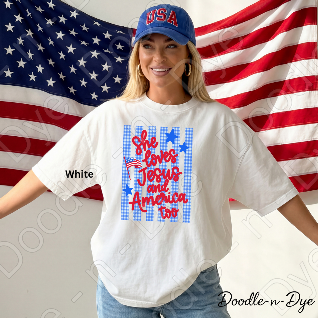 Patriotic Faith Comfort Colors Tee, She Loves Jesus & America Too Shirt, July 4th 250 Celebration Tee, Vintage USA Shirt