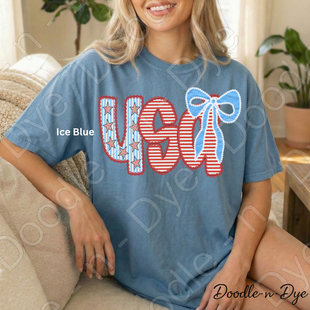 USA Lace & Americana Bow Shirt – Comfort Colors Patriotic Tee for Summer, 4th of July, Concerts, Parades & Everyday USA Pride