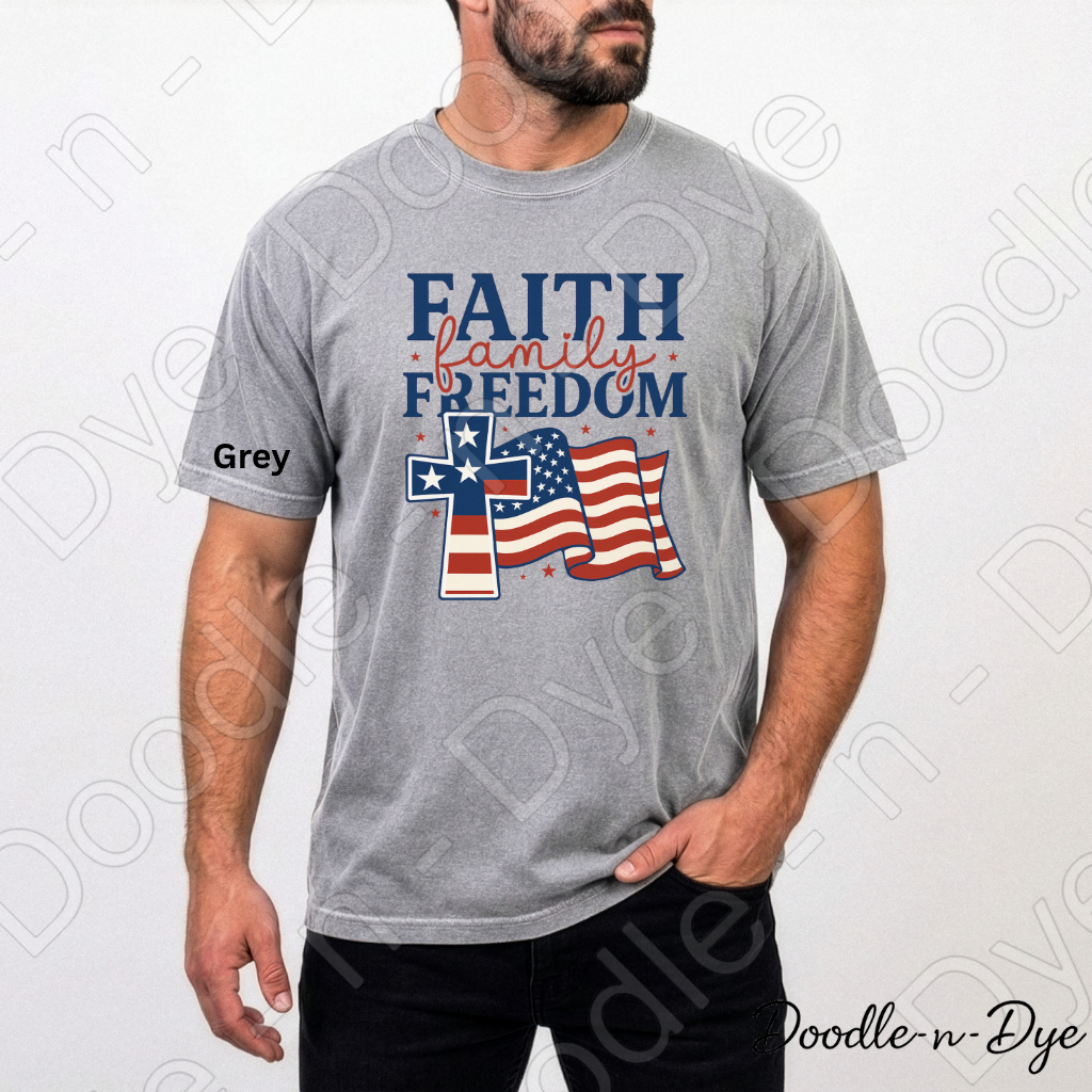 July 4th Faith-Based Comfort Colors Tee, Faith Family Freedom Shirt, USA Faith T Shirt, Red White & Blue Tee, Family Matching Tees