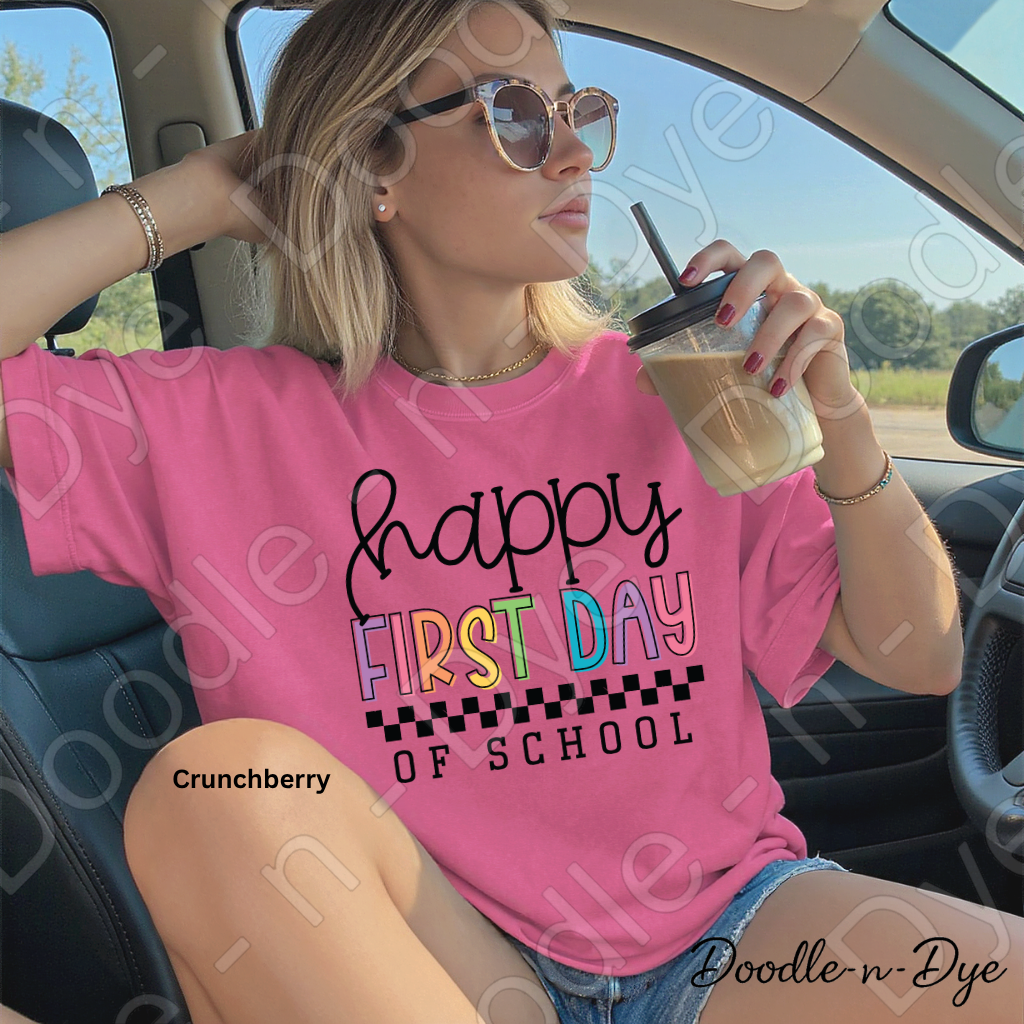 Happy First Day of School Shirt – Comfort Colors Back to School Tee, Teacher & Student School Spirit Shirt