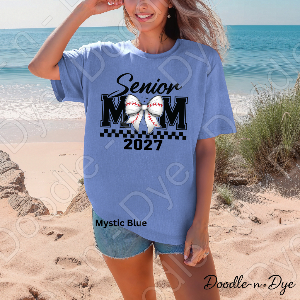 Senior Mom Baseball Comfort Colors Tee, Graduation Mom Shirt, Class of 2027 Mom T-Shirt