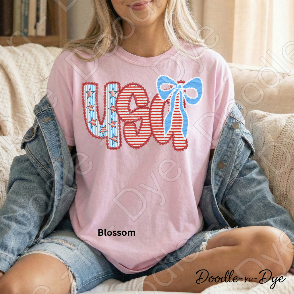 USA Lace & Americana Bow Shirt – Comfort Colors Patriotic Tee for Summer, 4th of July, Concerts, Parades & Everyday USA Pride