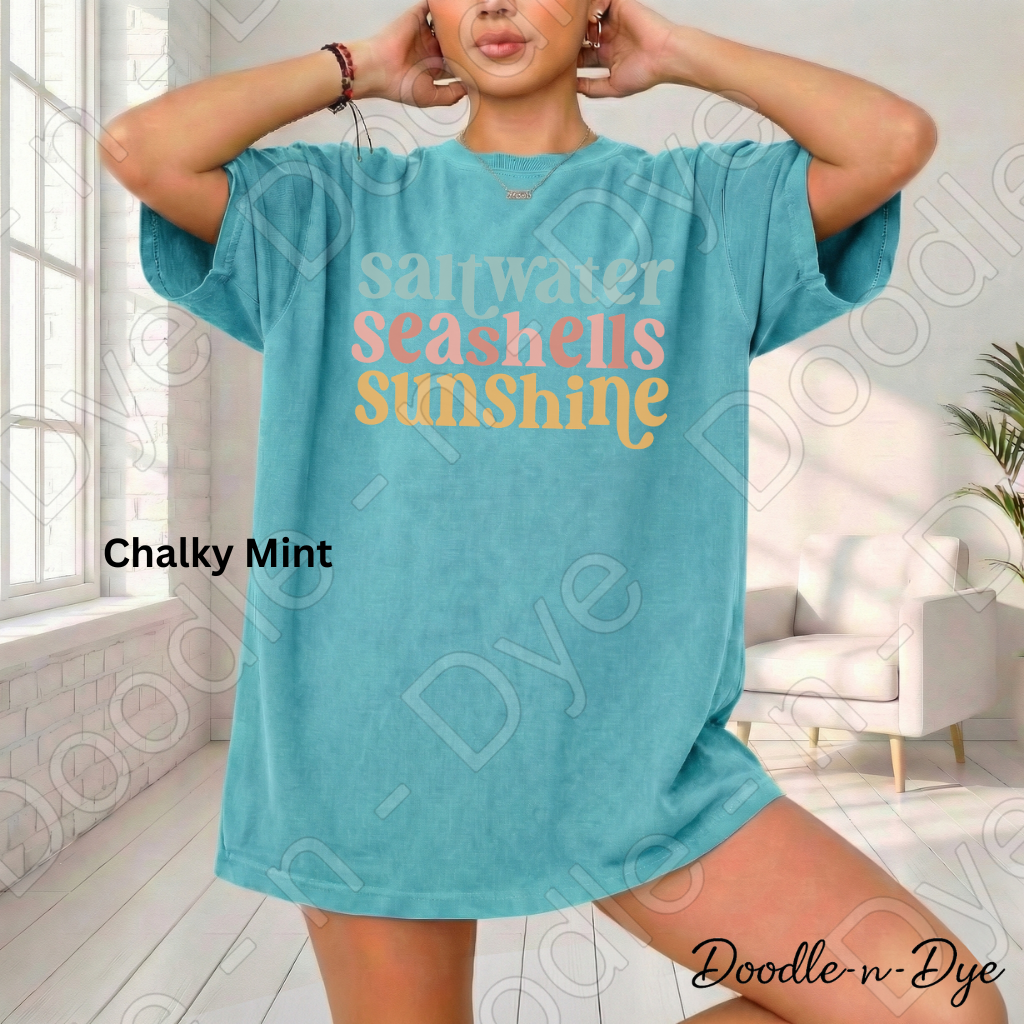 Saltwater Seashells Sunshine Shirt – Comfort Colors Beach Tee - Family Vacation T-Shirt