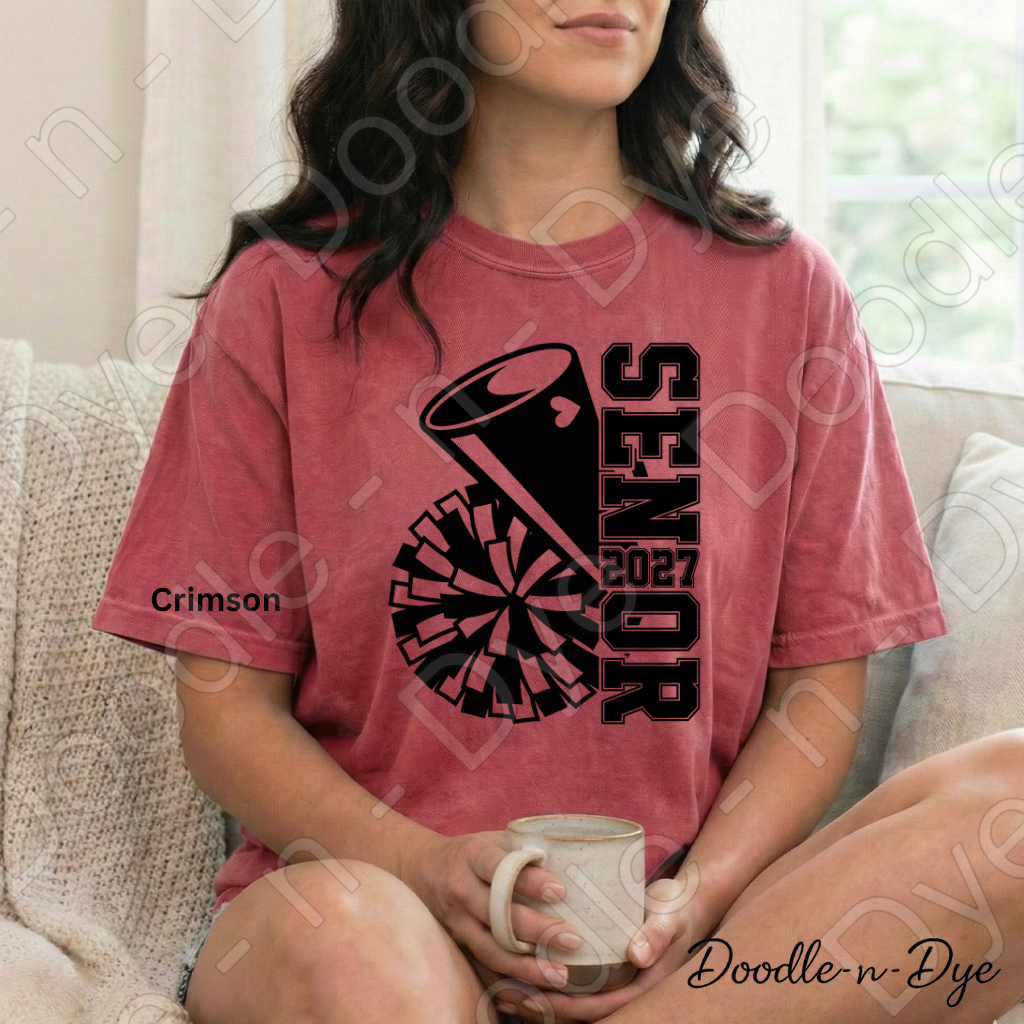 Senior 2027 Cheer Comfort Colors Tee, Senior Cheerleader T-Shirt, Class of 2027 Cheer Shirt, Graduation 2027 Cheerleader Tee