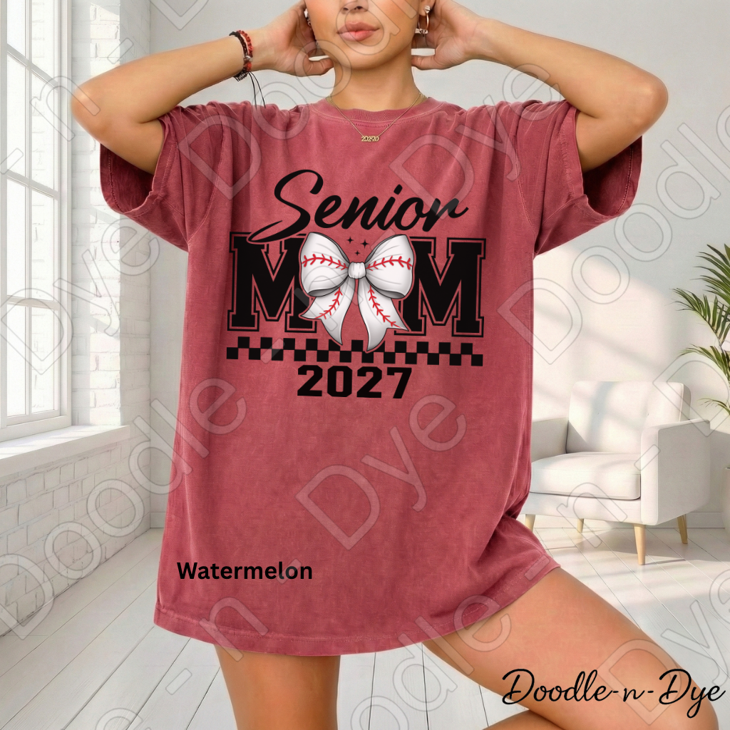 Senior Mom Baseball Comfort Colors Tee, Graduation Mom Shirt, Class of 2027 Mom T-Shirt