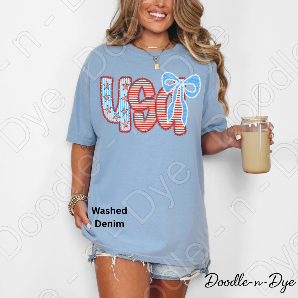 USA Lace & Americana Bow Shirt – Comfort Colors Patriotic Tee for Summer, 4th of July, Concerts, Parades & Everyday USA Pride
