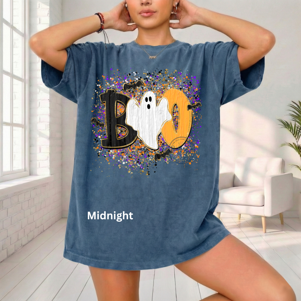 BOO Ghost Shirt | Comfort Colors® 1717 Cute Halloween T-Shirt | Spooky Season Ghost Tee | Bat Halloween Graphic Shirt | Fall Boutique Tee