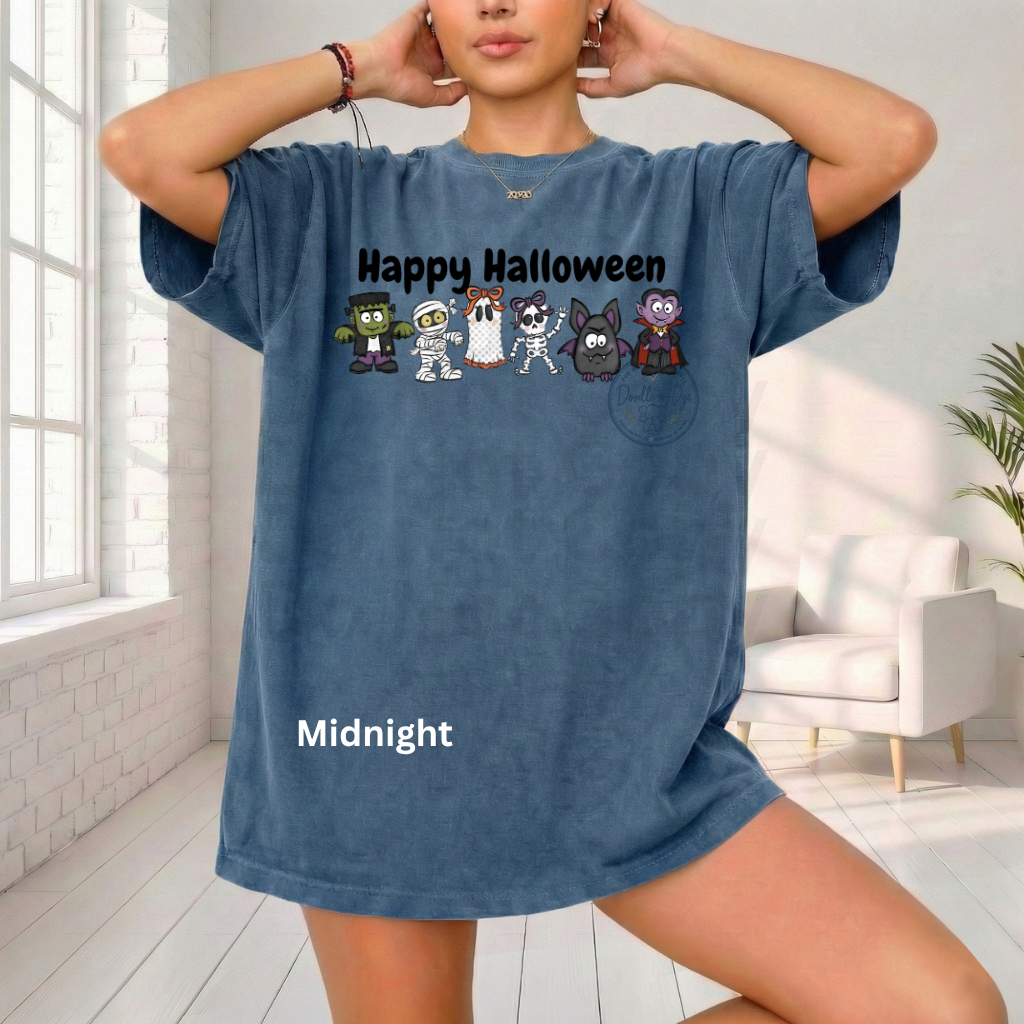 Happy Halloween Shirt | Original Cute Halloween Character Tee | Comfort Colors® 1717 Ghost Pumpkin Frankenstein Shirt | Family Halloween Tee