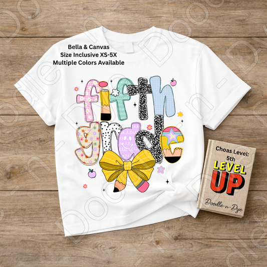 Fifth Grade Teacher Shirt with Pencil Bow – Bella + Canvas Back‑to‑School Tee for Teachers, Staff, Classroom Prep & First‑Day Outfits