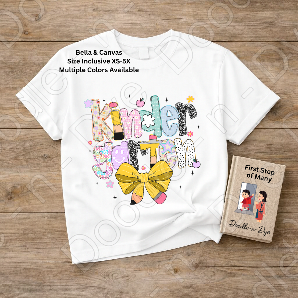 Kindergarten Teacher Shirt with Pencil Bow – Bella + Canvas Back‑to‑School Tee for Teachers, Staff, Classroom Prep & First‑Day Outfits