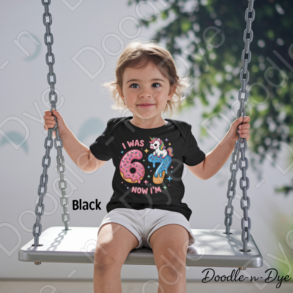 Youth I was 6 Now I'm 7 Comfort Colors Tee, Unicorn Donut Ice Cream Cone Shirt, Turning 7 Years Old T-Shirt, Birthday Tee for Kids, 7th Birthday Shirt