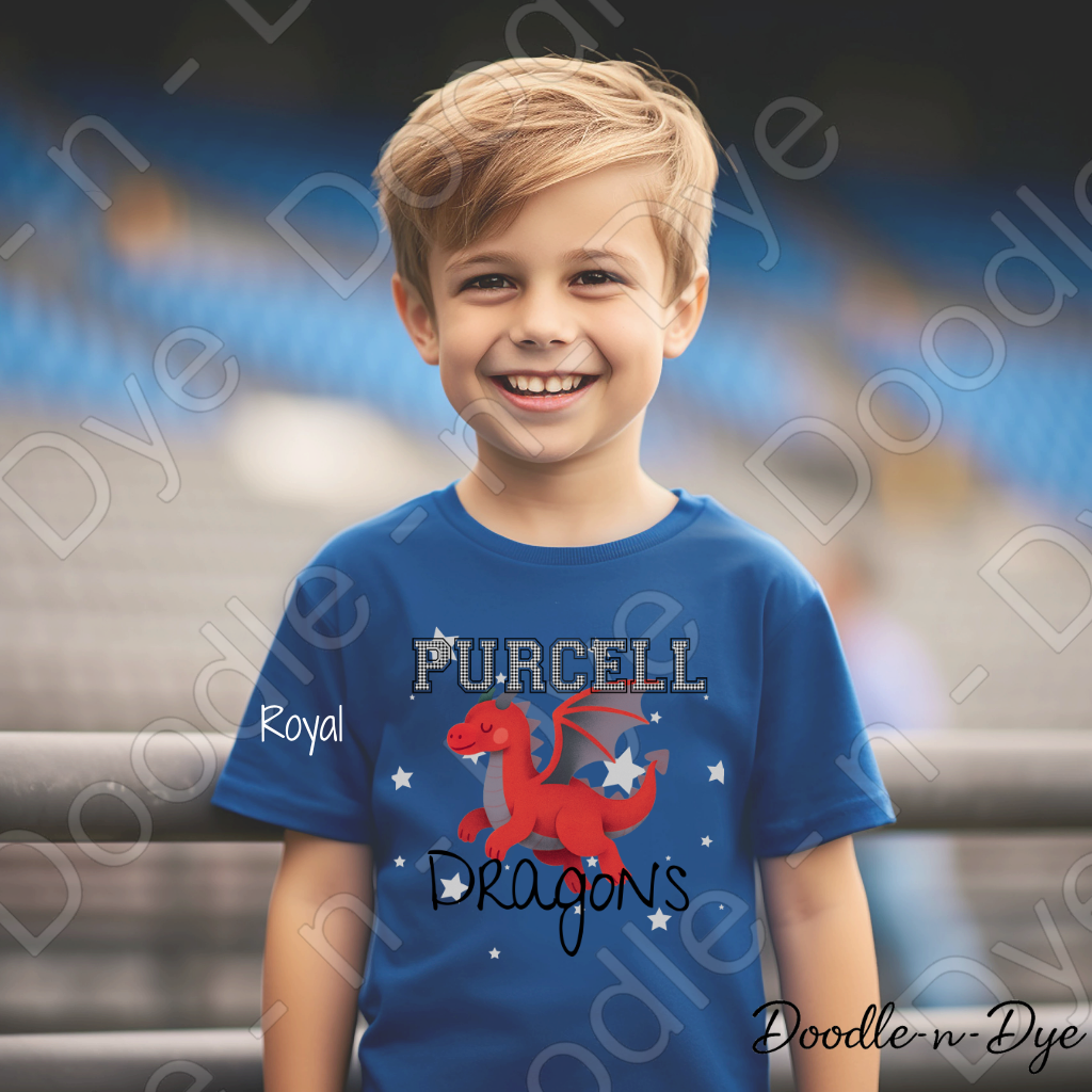 Custom Purcell Dragons Youth Shirt, Personalized School Mascot Tee, Gildan 5000B Youth T-Shirt, Cute Dragon Spirit Shirt, School Pride Tee, Gift for Her, Gift for Him