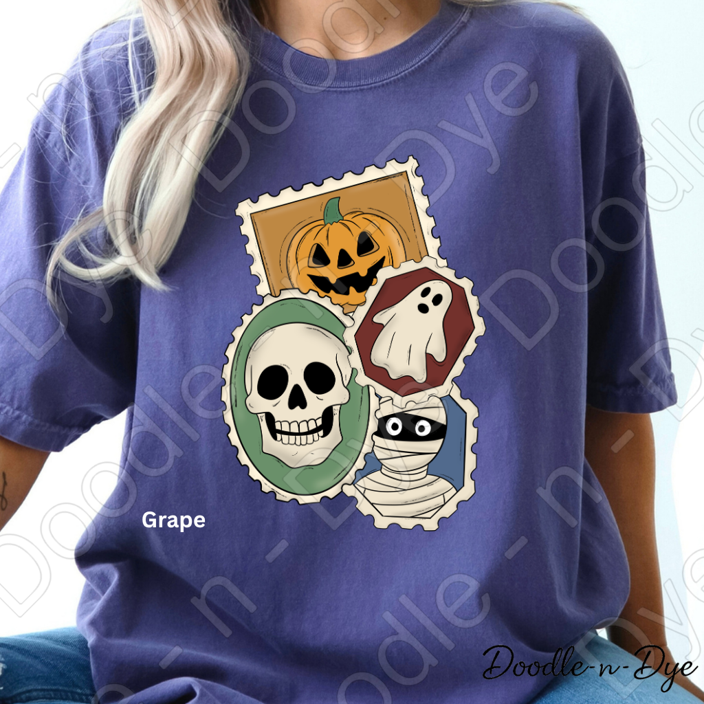 Vintage Halloween Stamp Shirt | Retro Spooky Postage Graphic Tee | Comfort Colors 1717 | Ghost Pumpkin Skull Halloween Shirt