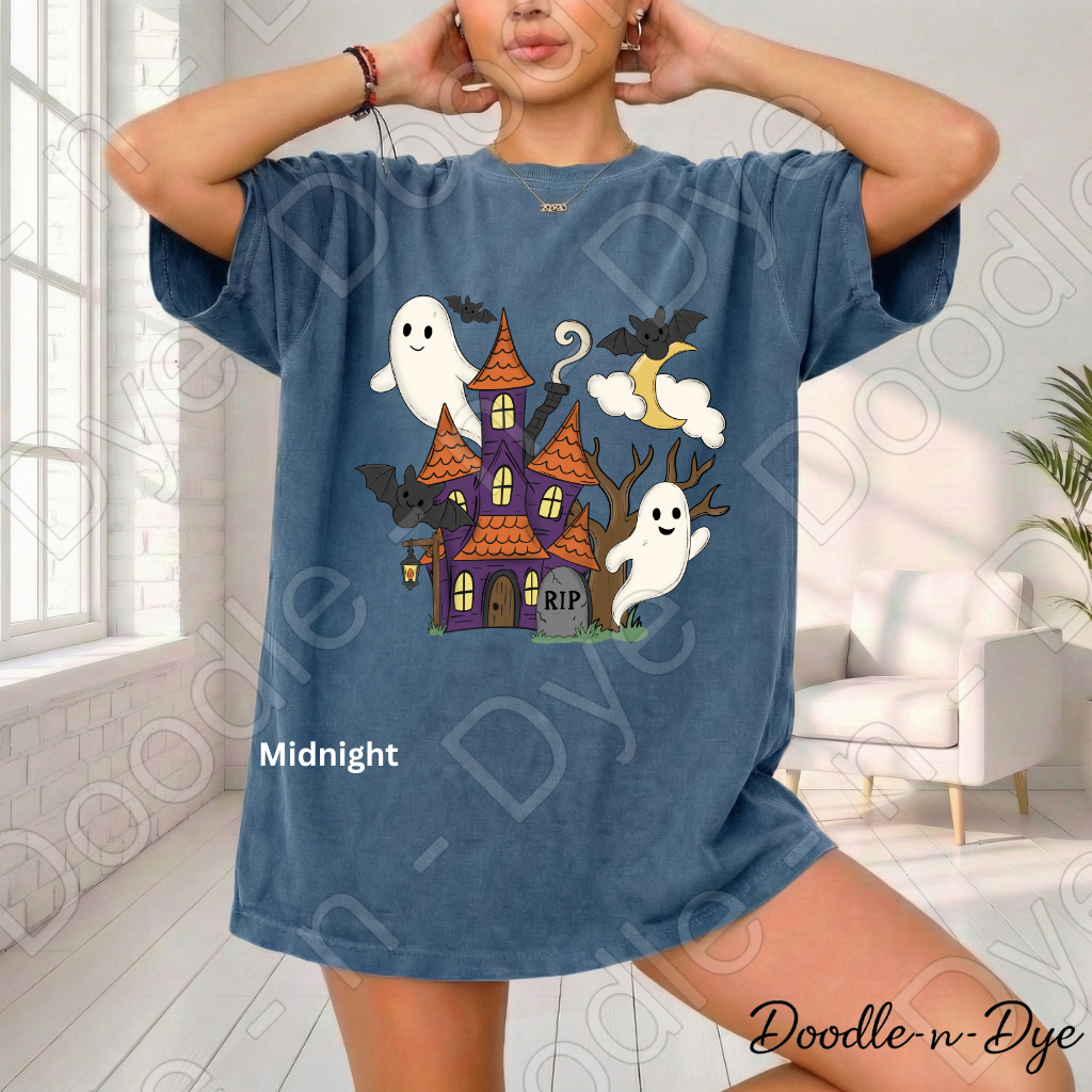 Cute Haunted House Shirt | Ghost Halloween Comfort Colors Tee | Whimsical Halloween Shirt | Spooky Cute Fall Tee | Cozy Halloween Shirt
