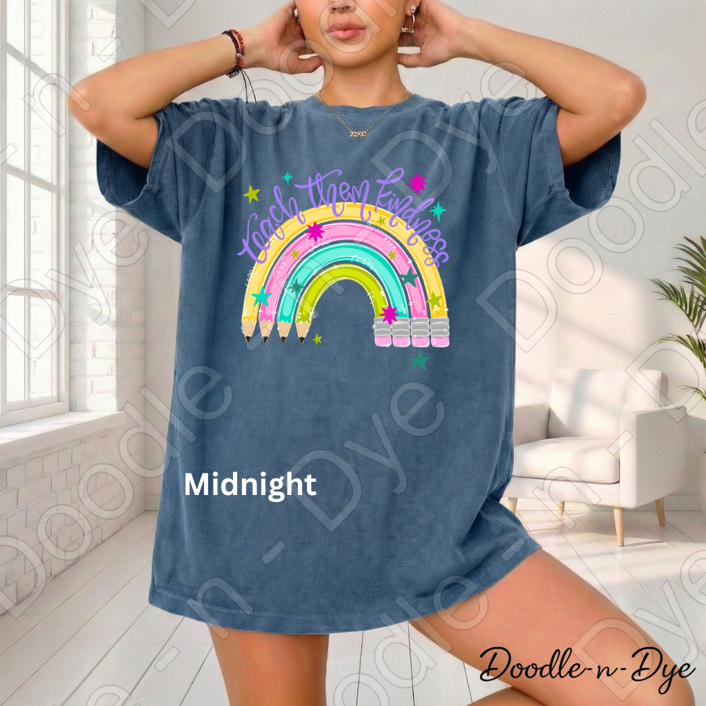 Teach Them Kindness Shirt | Teacher Pencil Rainbow Comfort Colors® T-Shirt | Inspirational Teacher Tee | Back to School Graphic Shirt