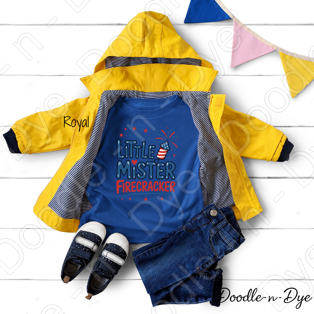 Little Mister Firecracker Rabbit Skins Tee, Baby Firecracker Shirt, 4th of July Toddler Tee, Patriotic Baby Shirt