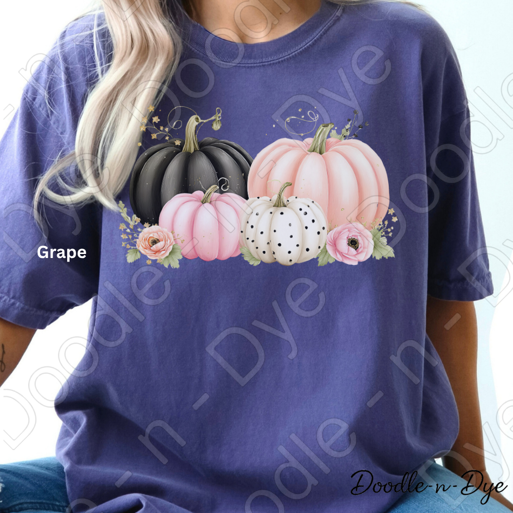 Shabby Chic Pumpkin Shirt, Pink & Black Pumpkin Tee, Fall Pumpkin Shirt, Comfort Colors 1717, Cottagecore Autumn Shirt, Cozy Fall Tee
