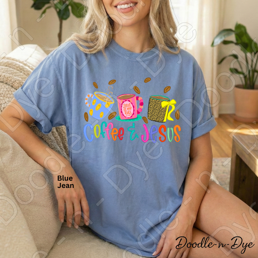Coffee & Jesus Shirt, Christian Coffee Lover Tee, Faith Graphic Tee, Comfort Colors 1717 Shirt, Colorful Christian Shirt