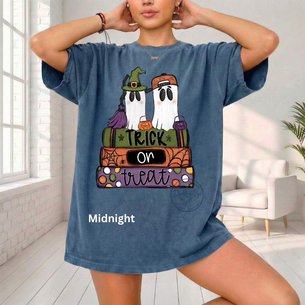 Trick or Treat Ghost Shirt | Original Halloween Ghost Tee | Comfort Colors® 1717 Cute Spooky Shirt | Pumpkin Halloween Graphic Tee