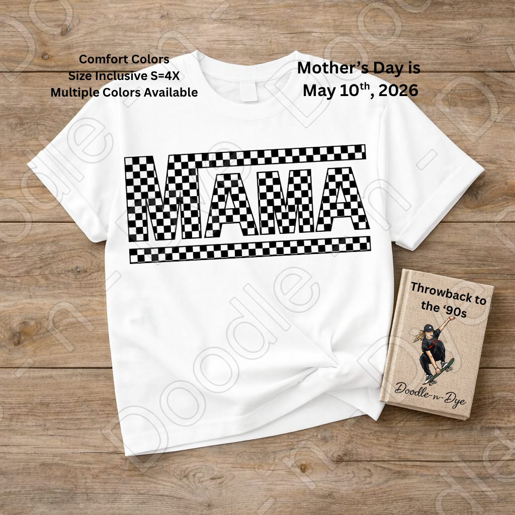 Retro MAMA Comfort Colors Tee, Mother's Day Shirt, Checkered MAMA Graphic T-Shirt, Gift for Her
