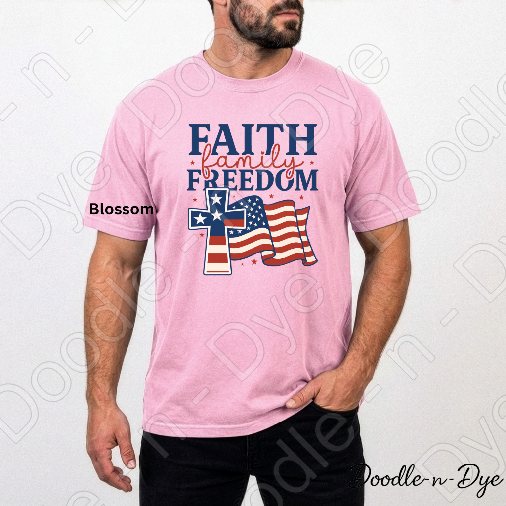 July 4th Faith-Based Comfort Colors Tee, Faith Family Freedom Shirt, USA Faith T Shirt, Red White & Blue Tee, Family Matching Tees