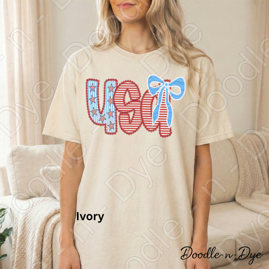 USA Lace & Americana Bow Shirt – Comfort Colors Patriotic Tee for Summer, 4th of July, Concerts, Parades & Everyday USA Pride