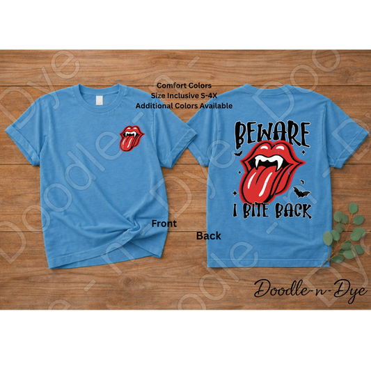 Beware I Bite Back Halloween Shirt, Funny Halloween Tee, Comfort Colors 1717, Spooky Season Shirt, Front and Back Graphic Tee