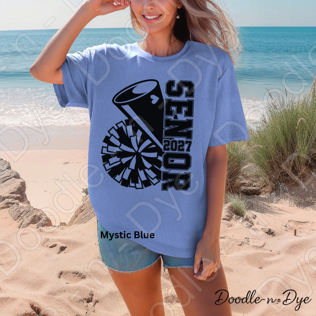 Senior 2027 Cheer Comfort Colors Tee, Senior Cheerleader T-Shirt, Class of 2027 Cheer Shirt, Graduation 2027 Cheerleader Tee