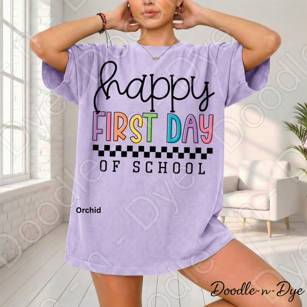 Happy First Day of School Shirt – Comfort Colors Back to School Tee, Teacher & Student School Spirit Shirt
