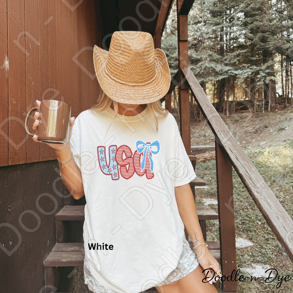 USA Lace & Americana Bow Shirt – Comfort Colors Patriotic Tee for Summer, 4th of July, Concerts, Parades & Everyday USA Pride
