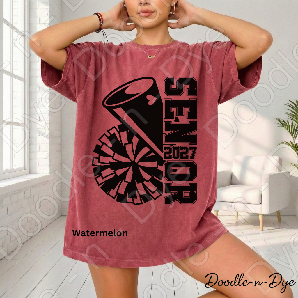 Senior 2027 Cheer Comfort Colors Tee, Senior Cheerleader T-Shirt, Class of 2027 Cheer Shirt, Graduation 2027 Cheerleader Tee
