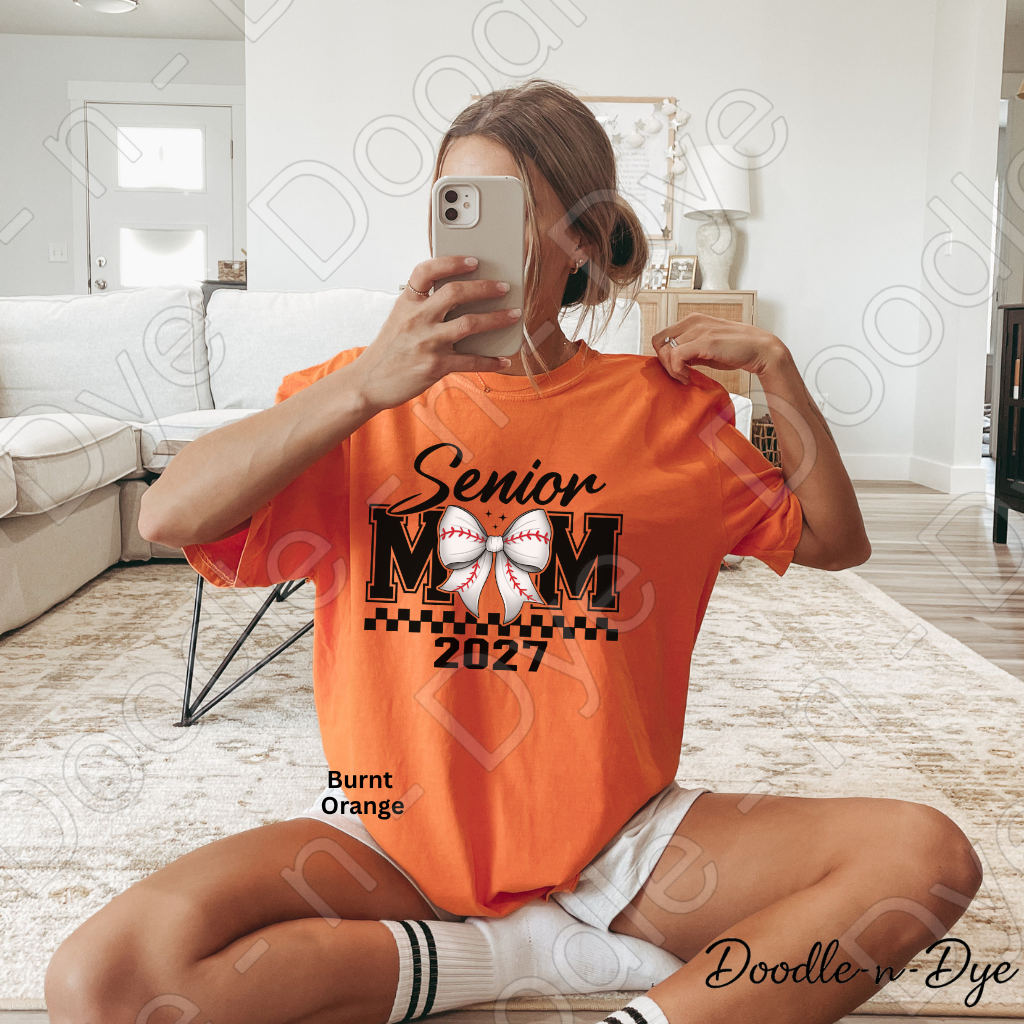 Senior Mom Baseball Comfort Colors Tee, Graduation Mom Shirt, Class of 2027 Mom T-Shirt