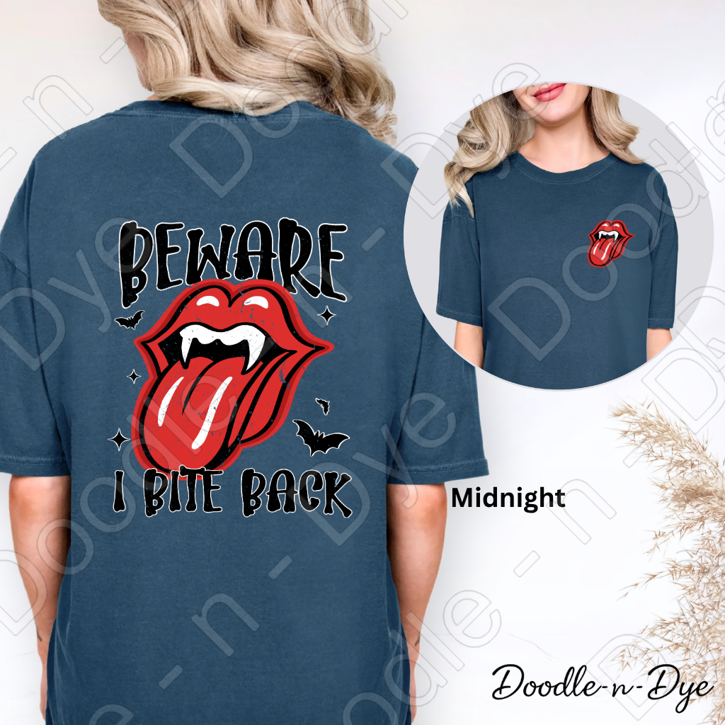 Beware I Bite Back Halloween Shirt, Funny Halloween Tee, Comfort Colors 1717, Spooky Season Shirt, Front and Back Graphic Tee