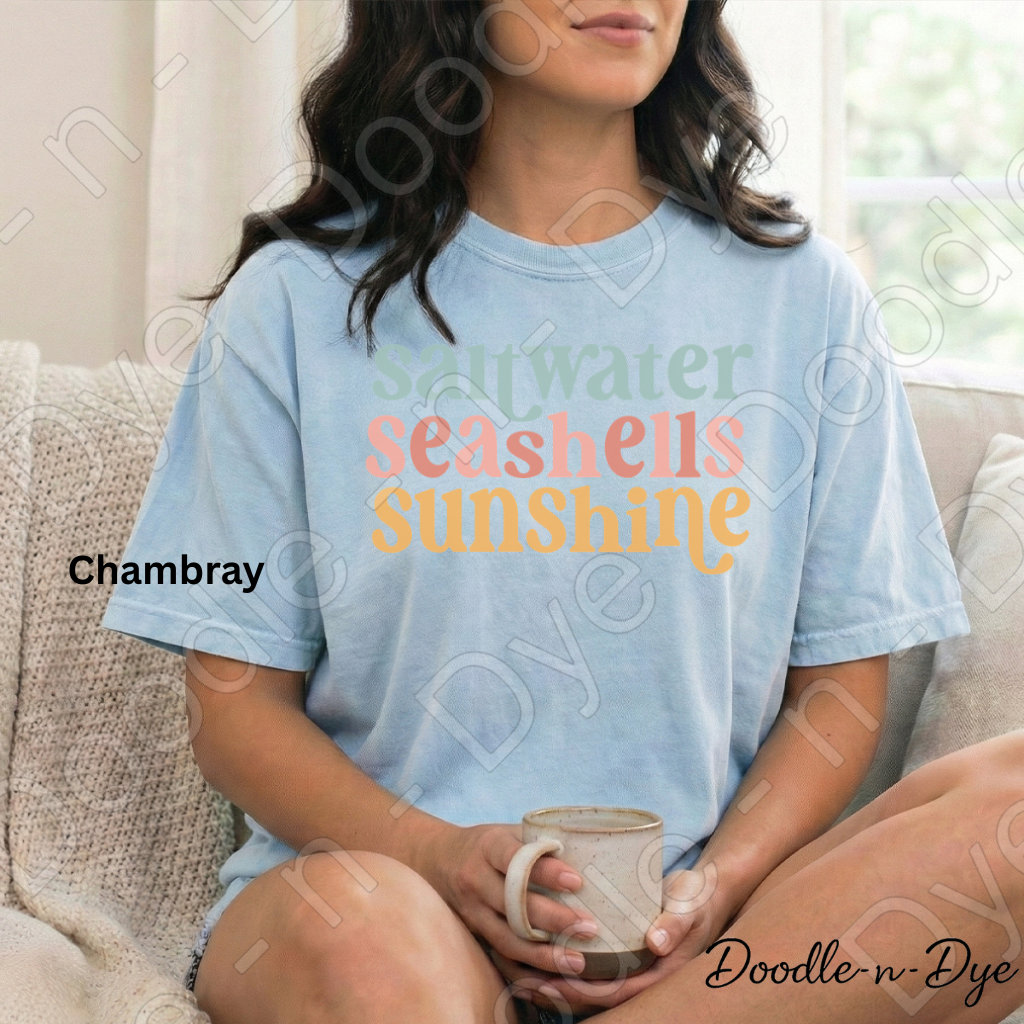 Saltwater Seashells Sunshine Shirt – Comfort Colors Beach Tee - Family Vacation T-Shirt