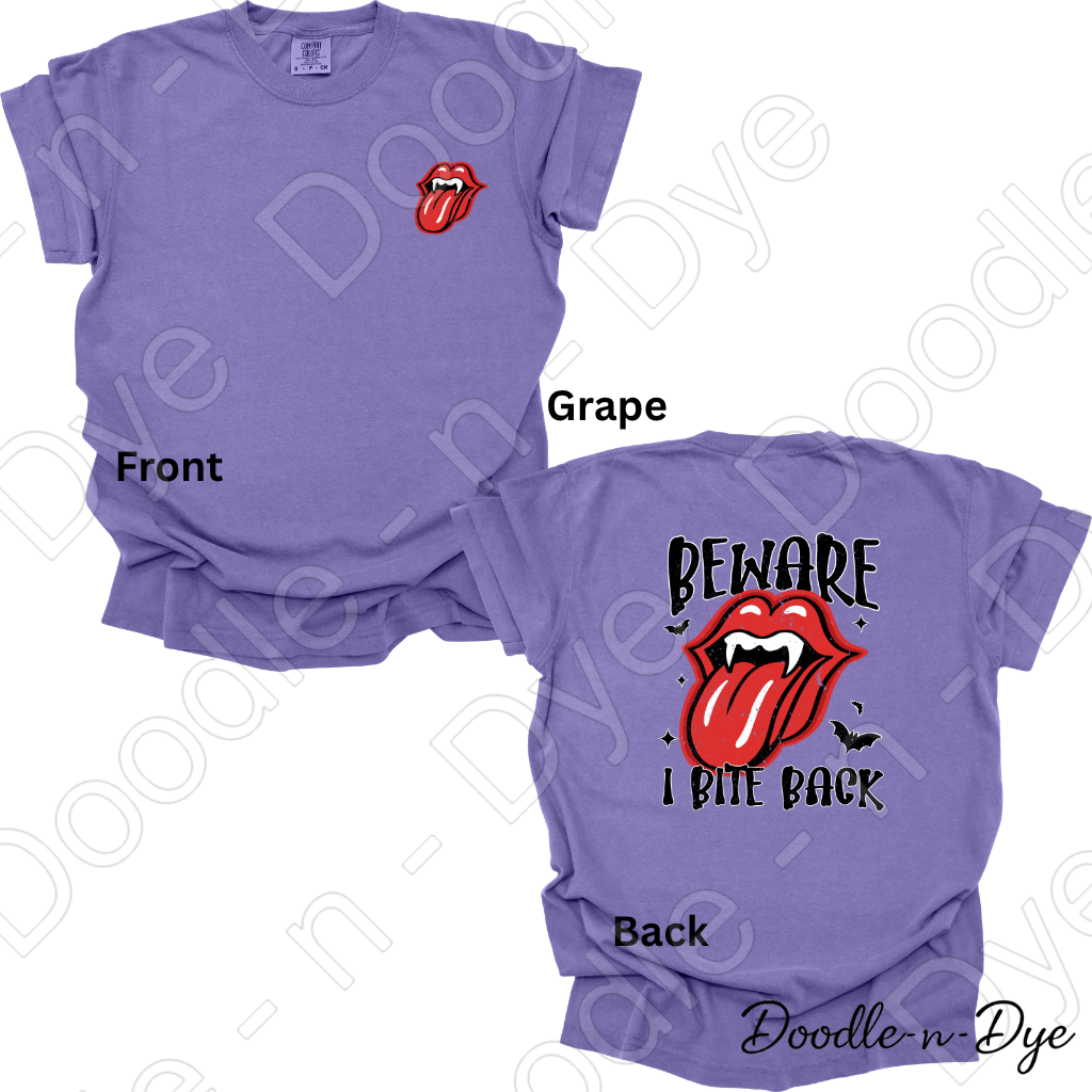 Beware I Bite Back Halloween Shirt, Funny Halloween Tee, Comfort Colors 1717, Spooky Season Shirt, Front and Back Graphic Tee