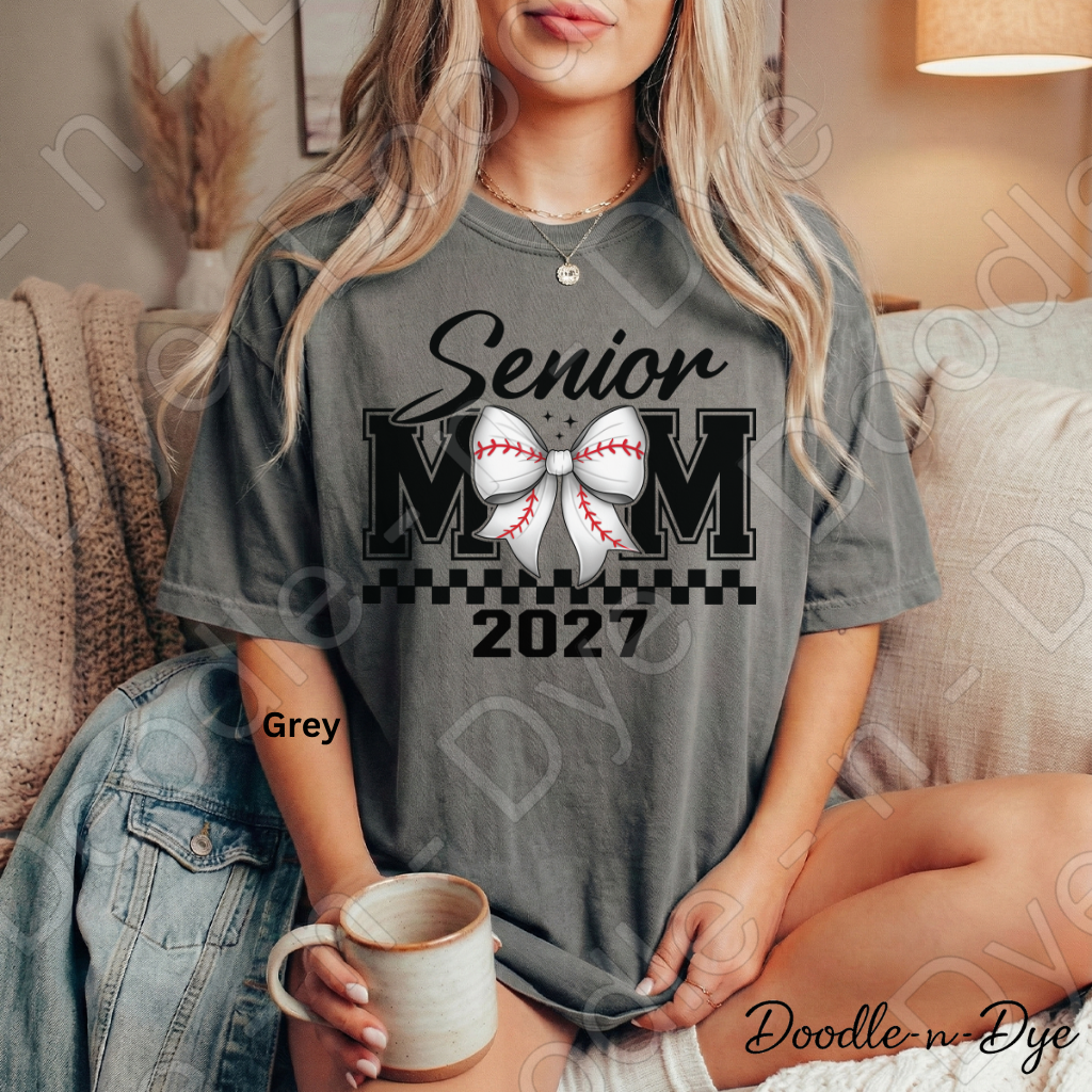 Senior Mom Baseball Comfort Colors Tee, Graduation Mom Shirt, Class of 2027 Mom T-Shirt