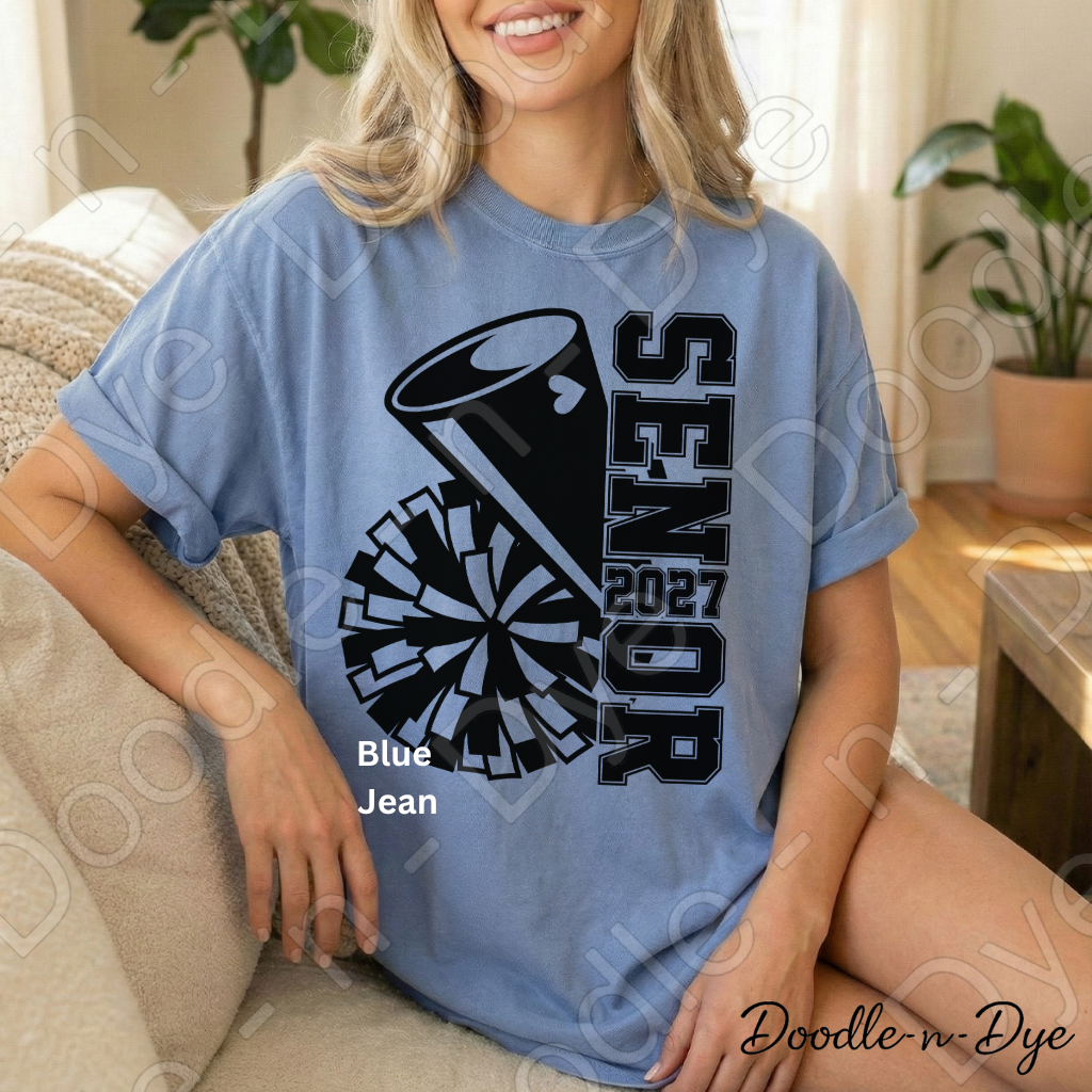 Senior 2027 Cheer Comfort Colors Tee, Senior Cheerleader T-Shirt, Class of 2027 Cheer Shirt, Graduation 2027 Cheerleader Tee