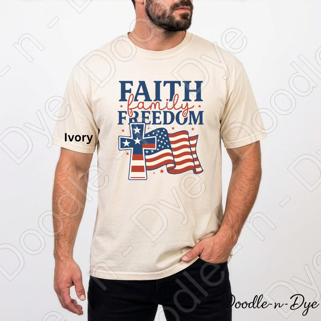 July 4th Faith-Based Comfort Colors Tee, Faith Family Freedom Shirt, USA Faith T Shirt, Red White & Blue Tee, Family Matching Tees