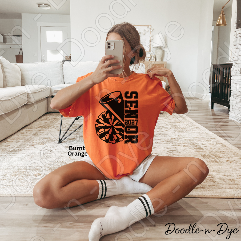 Senior 2027 Cheer Comfort Colors Tee, Senior Cheerleader T-Shirt, Class of 2027 Cheer Shirt, Graduation 2027 Cheerleader Tee