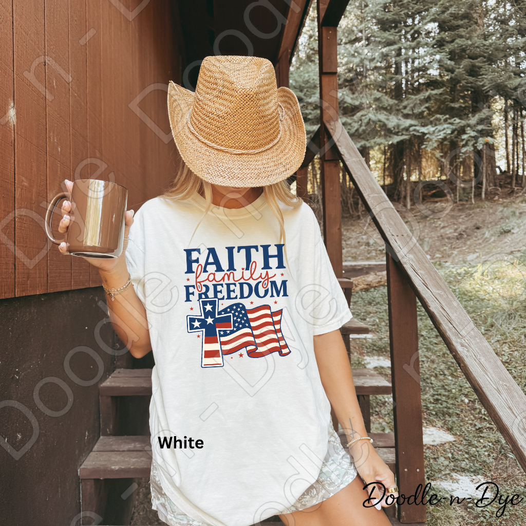 July 4th Faith-Based Comfort Colors Tee, Faith Family Freedom Shirt, USA Faith T Shirt, Red White & Blue Tee, Family Matching Tees