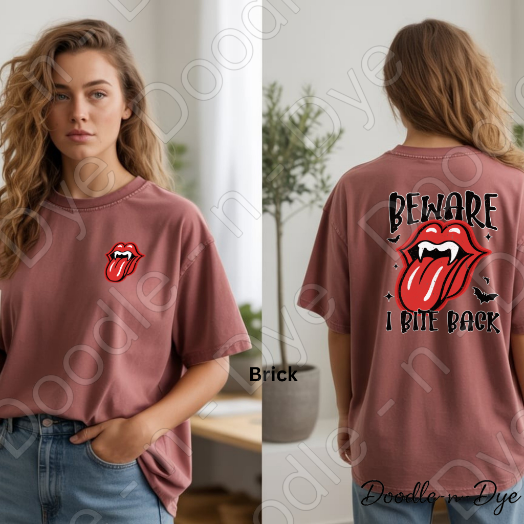 Beware I Bite Back Halloween Shirt, Funny Halloween Tee, Comfort Colors 1717, Spooky Season Shirt, Front and Back Graphic Tee
