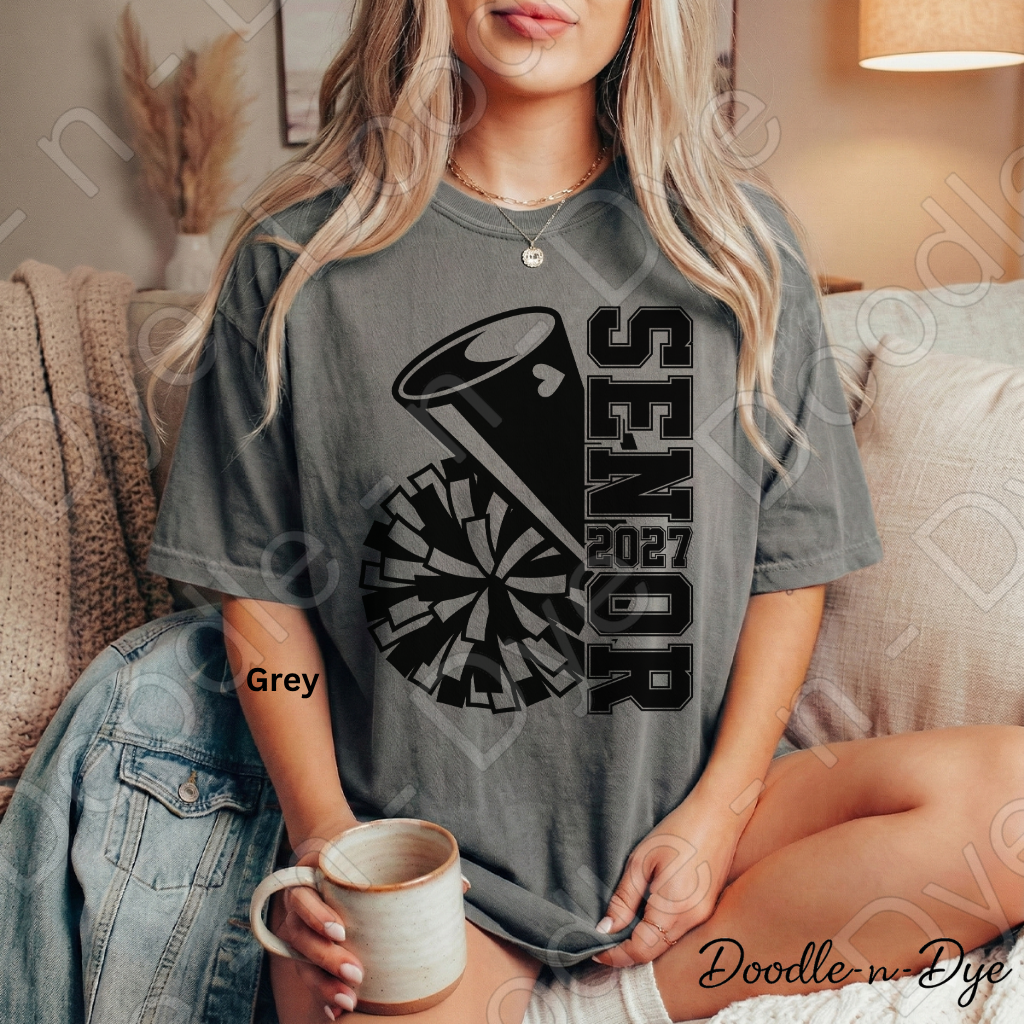 Senior 2027 Cheer Comfort Colors Tee, Senior Cheerleader T-Shirt, Class of 2027 Cheer Shirt, Graduation 2027 Cheerleader Tee