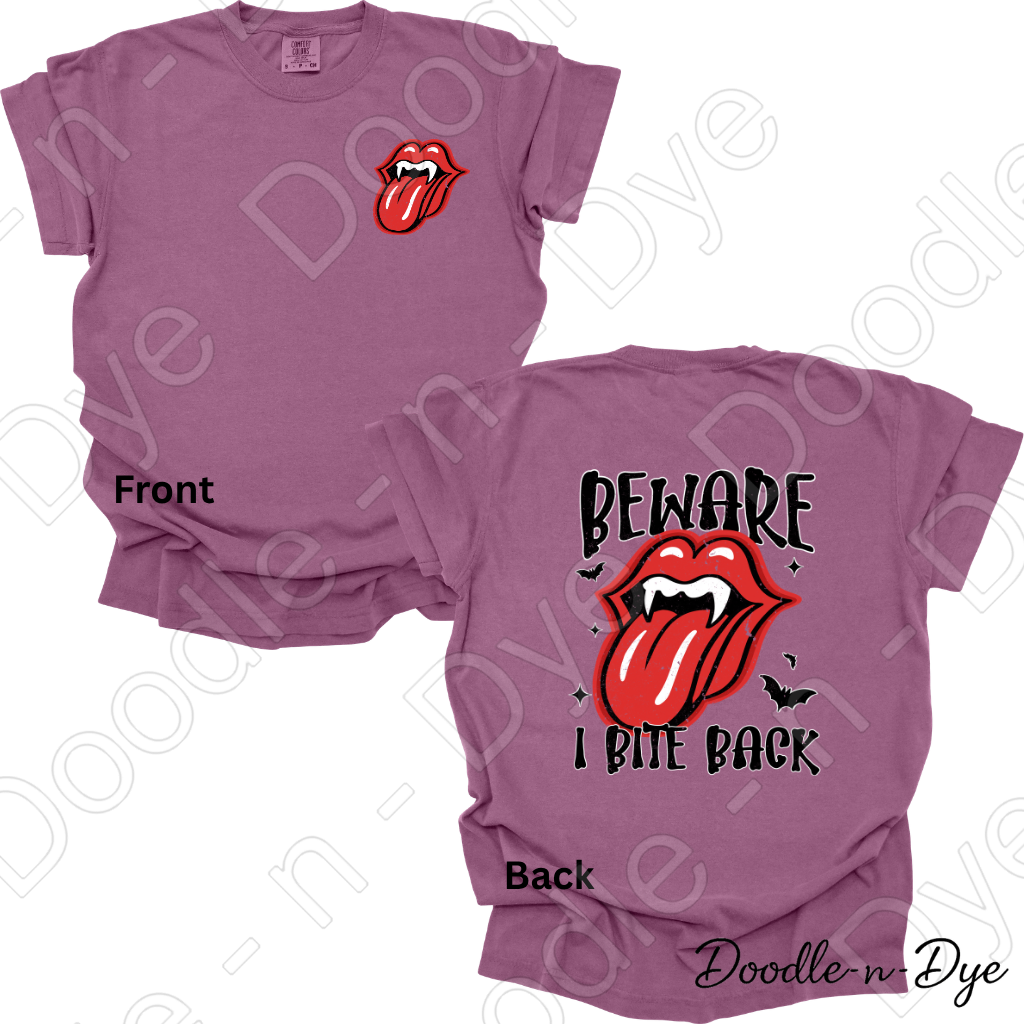 Beware I Bite Back Halloween Shirt, Funny Halloween Tee, Comfort Colors 1717, Spooky Season Shirt, Front and Back Graphic Tee