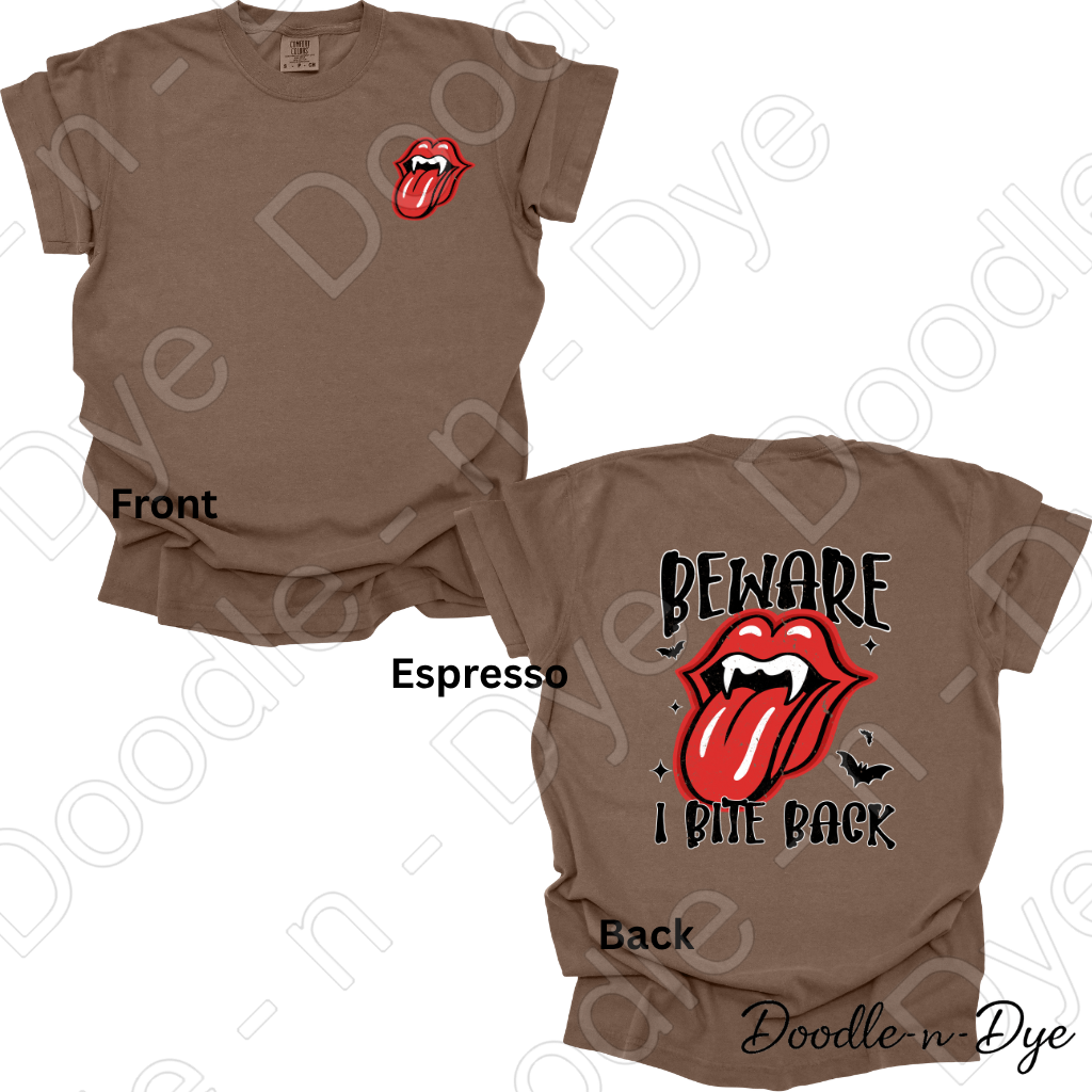Beware I Bite Back Halloween Shirt, Funny Halloween Tee, Comfort Colors 1717, Spooky Season Shirt, Front and Back Graphic Tee