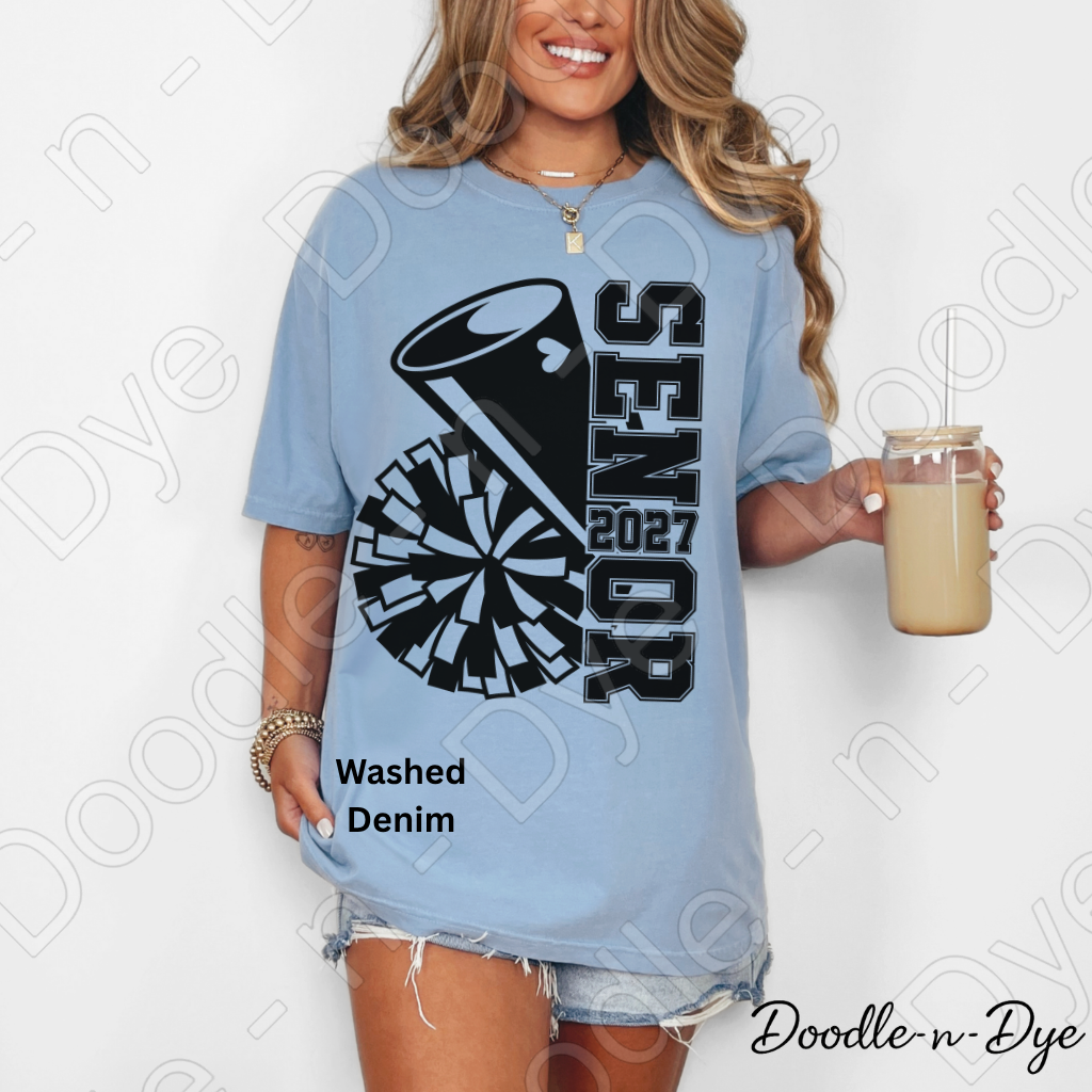 Senior 2027 Cheer Comfort Colors Tee, Senior Cheerleader T-Shirt, Class of 2027 Cheer Shirt, Graduation 2027 Cheerleader Tee