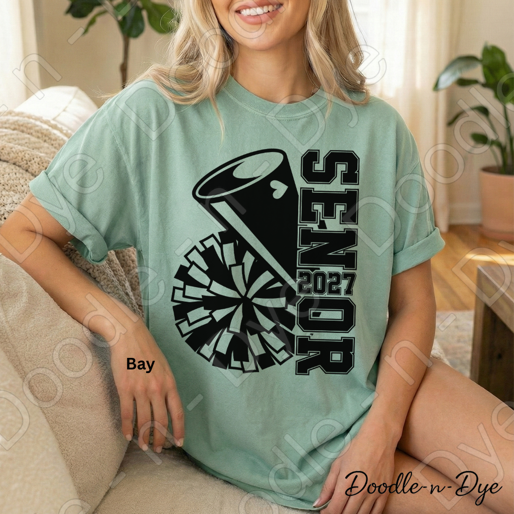 Senior 2027 Cheer Comfort Colors Tee, Senior Cheerleader T-Shirt, Class of 2027 Cheer Shirt, Graduation 2027 Cheerleader Tee