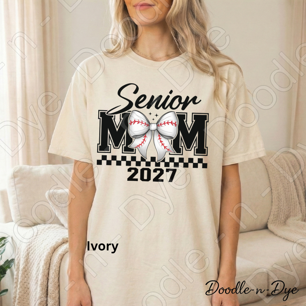 Senior Mom Baseball Comfort Colors Tee, Graduation Mom Shirt, Class of 2027 Mom T-Shirt
