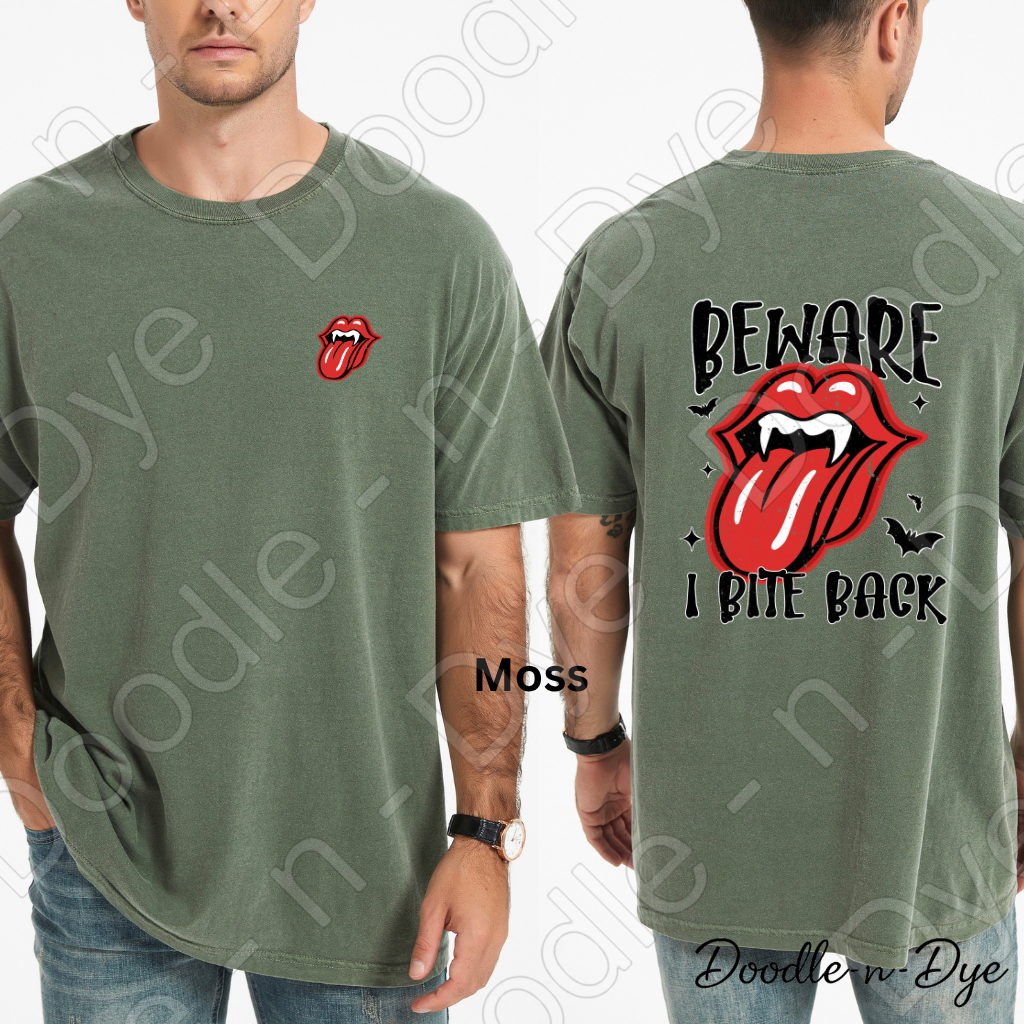 Beware I Bite Back Halloween Shirt, Funny Halloween Tee, Comfort Colors 1717, Spooky Season Shirt, Front and Back Graphic Tee