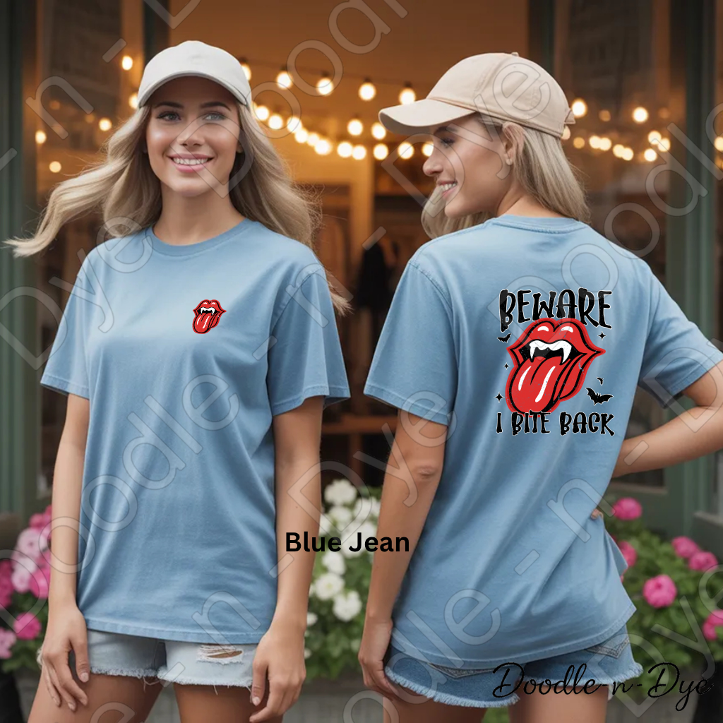 Beware I Bite Back Halloween Shirt, Funny Halloween Tee, Comfort Colors 1717, Spooky Season Shirt, Front and Back Graphic Tee